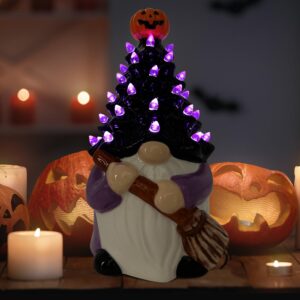 Ceramic Gnome Halloween Decorations, Orange Gnome Ceramic Tree Lighted, Light up Pumpkin Gnome Table Decor, Halloween Decor Indoor, Halloween Centerpieces for Tables Gnome