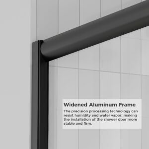 DELAVIN 60.in W x 72.in Semi-Frameles Black Shower Door with Clear Tempered Glass and Easy Roller System, Sliding Shower Door with Water Seal Strips, Glass Shower Door with Explosion-Proof Film