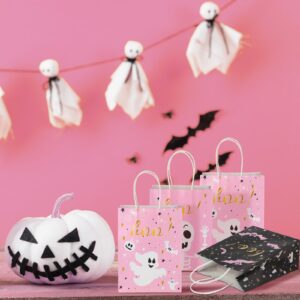 Ctosree 24 Pcs Halloween Treat Bags Pink Halloween Party Favor Bags Paper Happy Boo Day Pink Halloween Boo Favor Bags Treat Bag for Halloween Scary Theme Birthday Party