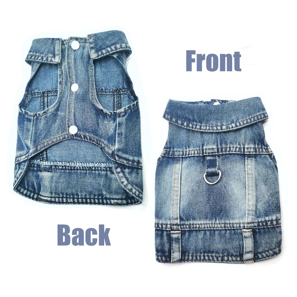 Dog Jeans Jacket Cool Blue Denim Coat for Small Medium Girl Boy Dogs Puppy Clothes Comfort Lapel Harness Vest with D-Ring for Leash