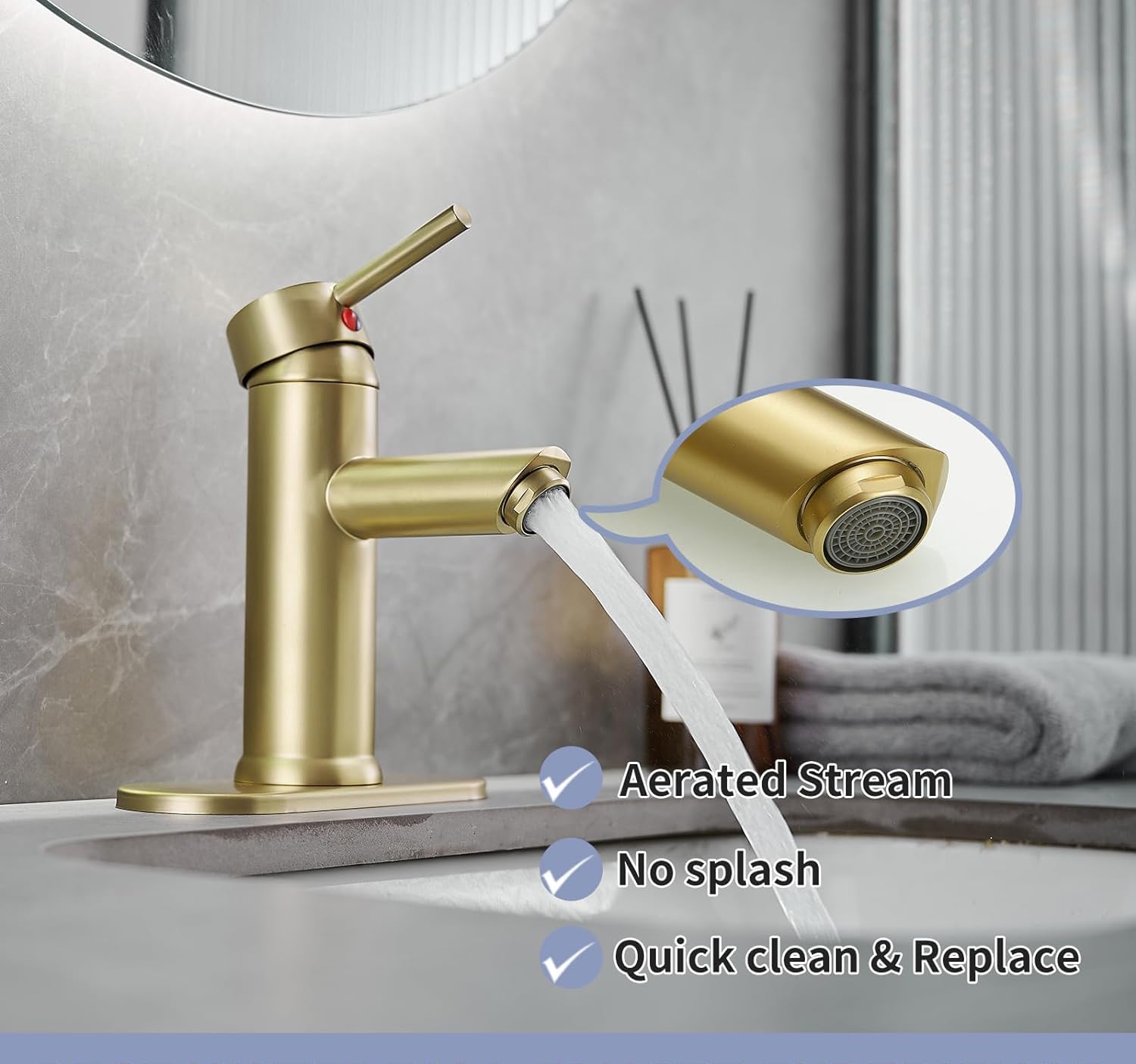 Greenspring Brushed Gold Bathroom Faucet, Bathroom Sink Faucet, Farmhouse Single Handle One Hole Bathroom Faucets with Supply Line with Pop Up Sink Drain Assembly and Water Faucet Supply Lines