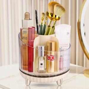 makeup brush holder organizer - 360 rotating make up organizer, clear spinning cosmetic storage cup, large capacity makeup desk organizer for vanity decor, bathroom countertops, dresser counter