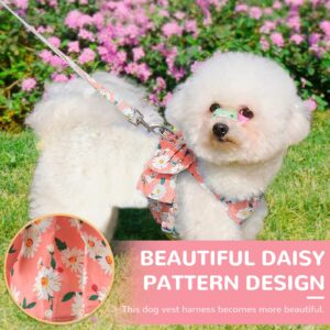 BAEJMJK Dog Harness and Leash Set with Bow Knot No Pull Pet Daisy Floral Harness with D-Ring Soft Mesh Dog Harness Vest Set Escape Proof Princess Puppy Harness for Small Girl Dogs Cats（Pink M）