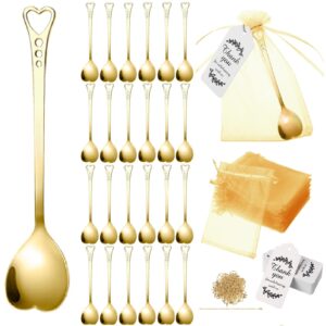 50 sets heart shaped tea spoons wedding favor for guests 5.63'' heart shaped mini spoons creative love spoons with sheer bags labels for wedding guest souvenir bridal shower tea party favors (gold)