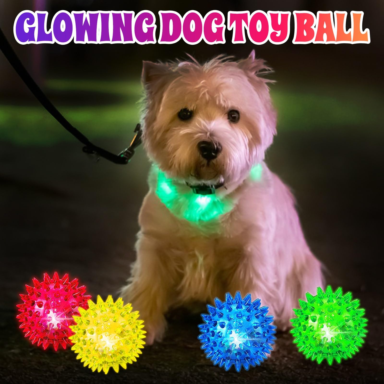 JLVAUVT Light Up Squeaky Dog Balls: Led Dog Balls for Aggressive Chewers Puppy Chew Toys for Teething - Spikey Dog Balls for Small, Medium, Large Dogs