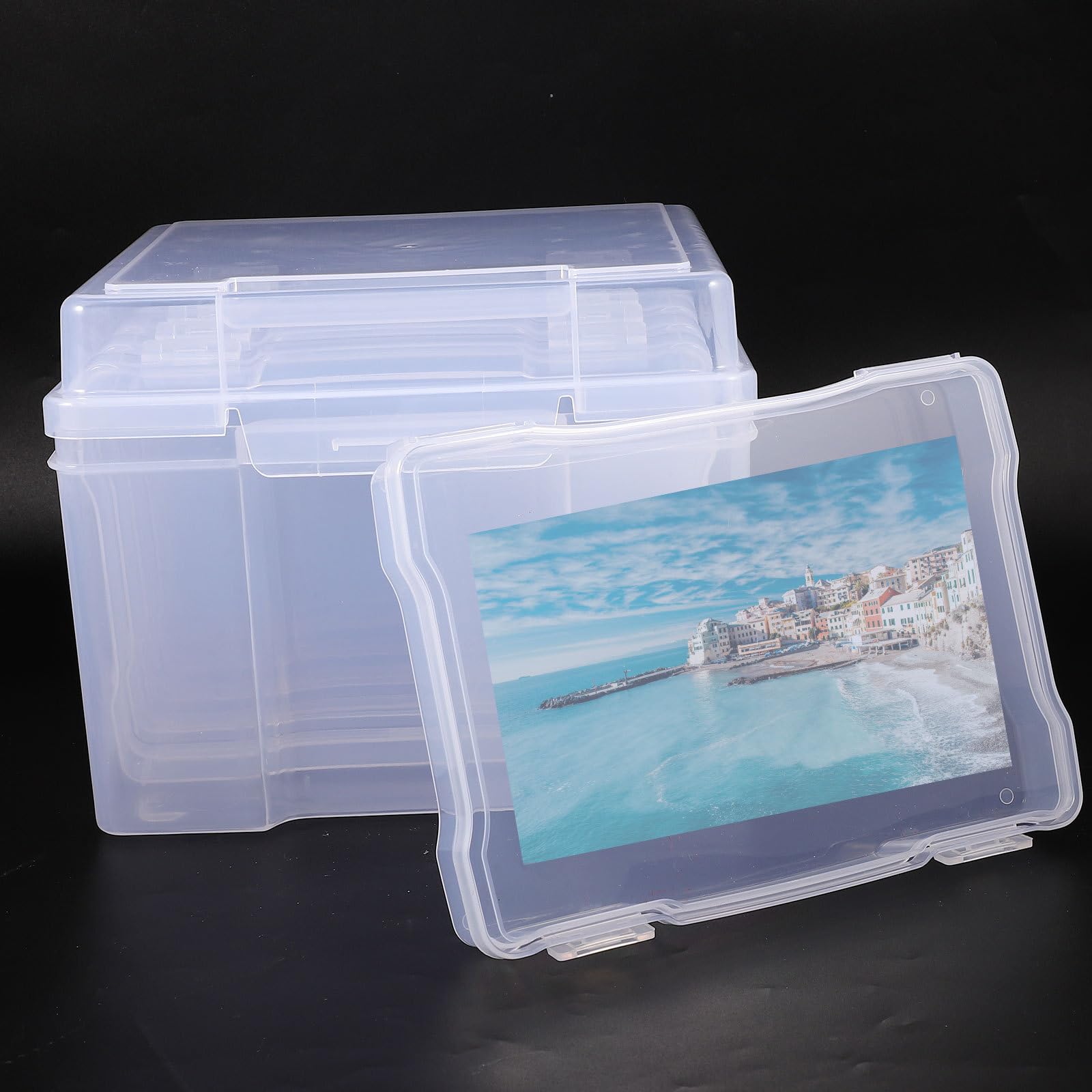 VILLCASE Plastic Postcards Storage Box, Transparent Greeting Card Organizer Portable Business Card Holder, Photo Organizer Cases for Crafts, Scrapbook, Paper, Envelopes