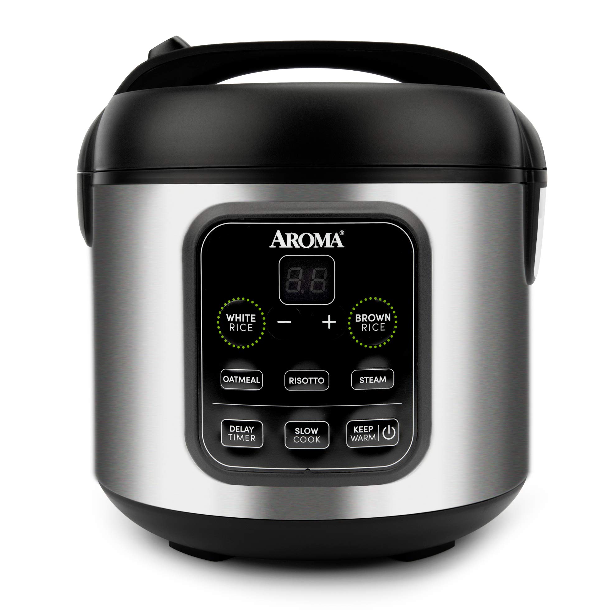 Aroma Housewares ARC-994SB Rice & Grain Cooker Slow Cook, Steam, Oatmeal, Risotto, 8-cup cooked/4-cup uncooked/2Qt, Stainless Steel & Aroma 6-cup 1.5 Qt. One Touch Rice Cooker, White, 1.5 Qt.