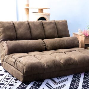 Merax Floor Sofa, Foldable Lazy Sofa Sleeper Bed with 2 Pillows, Adjustable Lounge Sofa Gaming Sofa Floor Couches 5-Position for Bedroom, Living Room, and Balcony, Brown