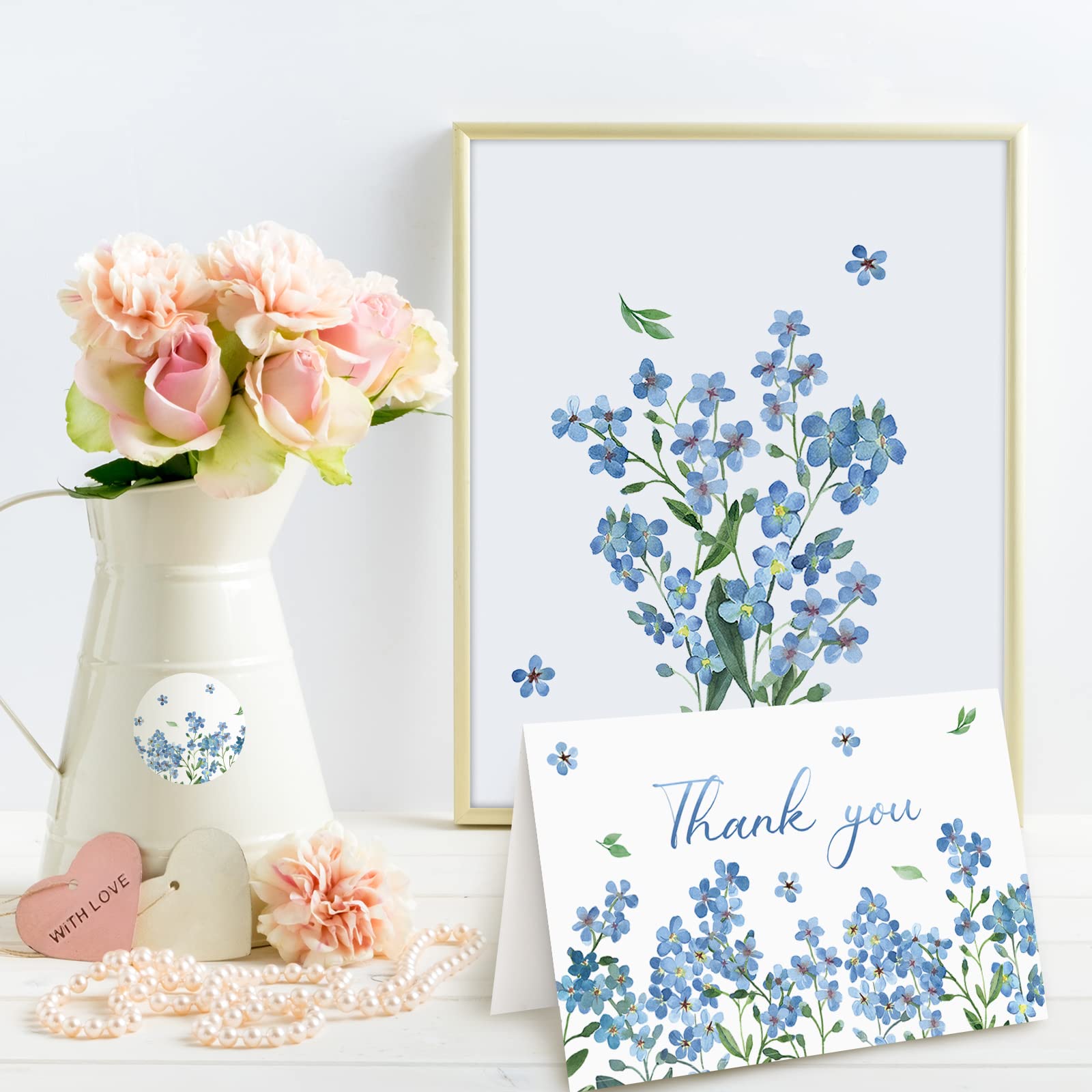 AnyDesign 36 Pack Blue Floral Thank You Cards Bulk Forget-Me-Not Myosotis Sylvatica Flower Greeting Cards with Envelope Sticker Thank You Note Cards for Wedding Birthday Baby Shower Bridal Party