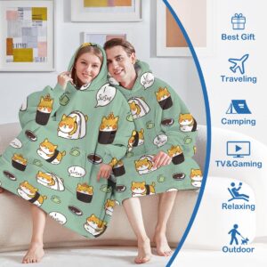 Sleepwish Sushi Shiba Fashion Hoodies & Sweatshirts Cute Kawaii Dog Kids Wearable Blanket Pet Animal Hooded Blanket Sweatshirt for Girls Boys Women (Adults 63" x 39")