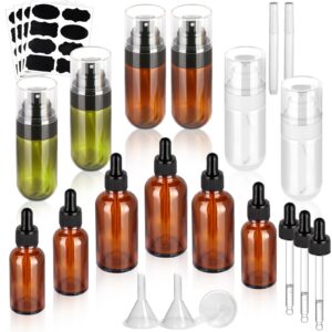 Sublaga Mini Spray Bottle, 24Pcs Spray Bottle & Essential Oil Bottle Kit with Dropper, Funnel, 4 Sheet Stickers, 2 Marker pen