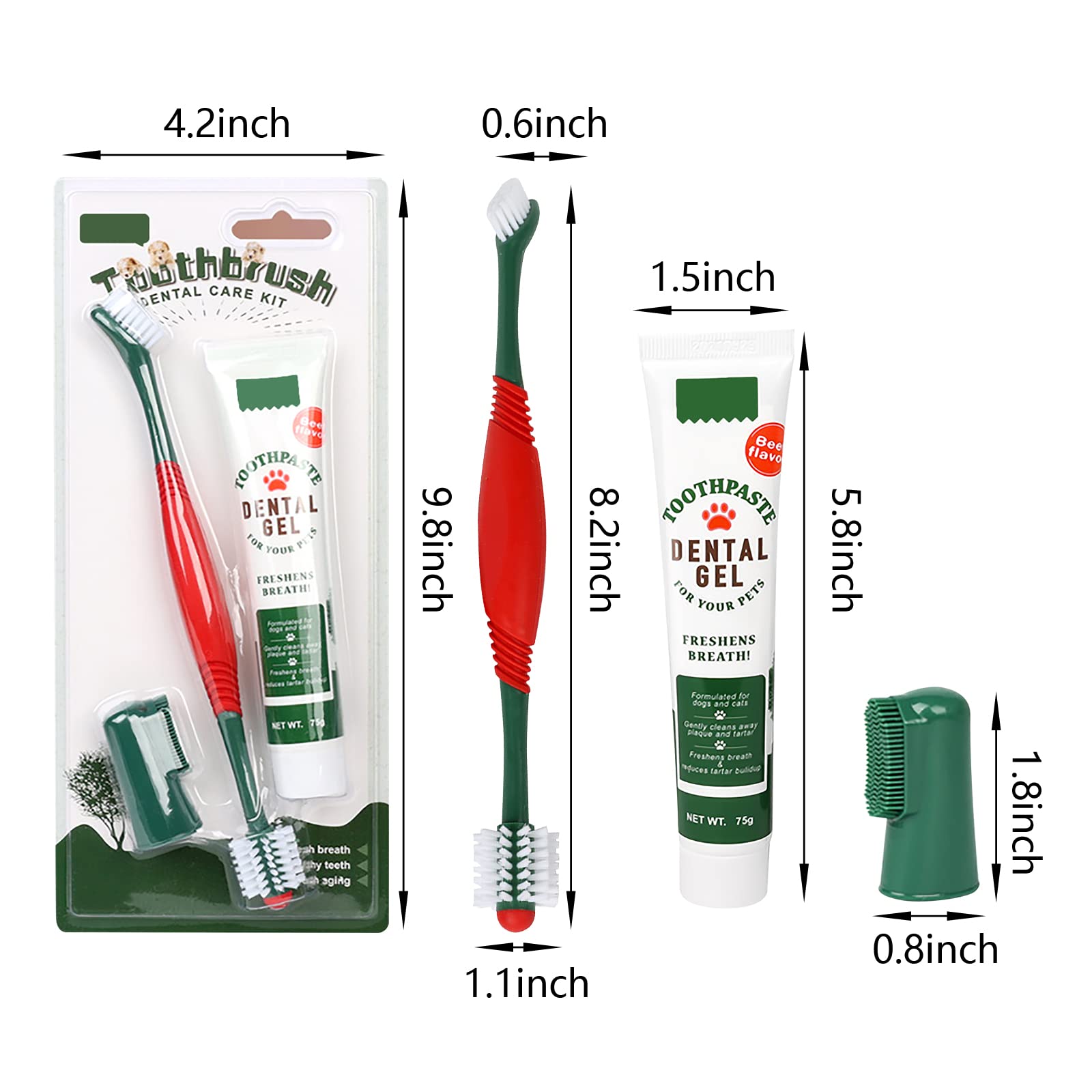 3pcs Pet Dog Tooth Brushing Kit - Dog Finger Toothbrush, 360°Toothbrush & Beef Flavor Toothpaste for Dogs Puppy Cats Teeth Oral Cleaning, Fresh Breath, Reduces Plaque & Tartar Buildup Dental Care Kit