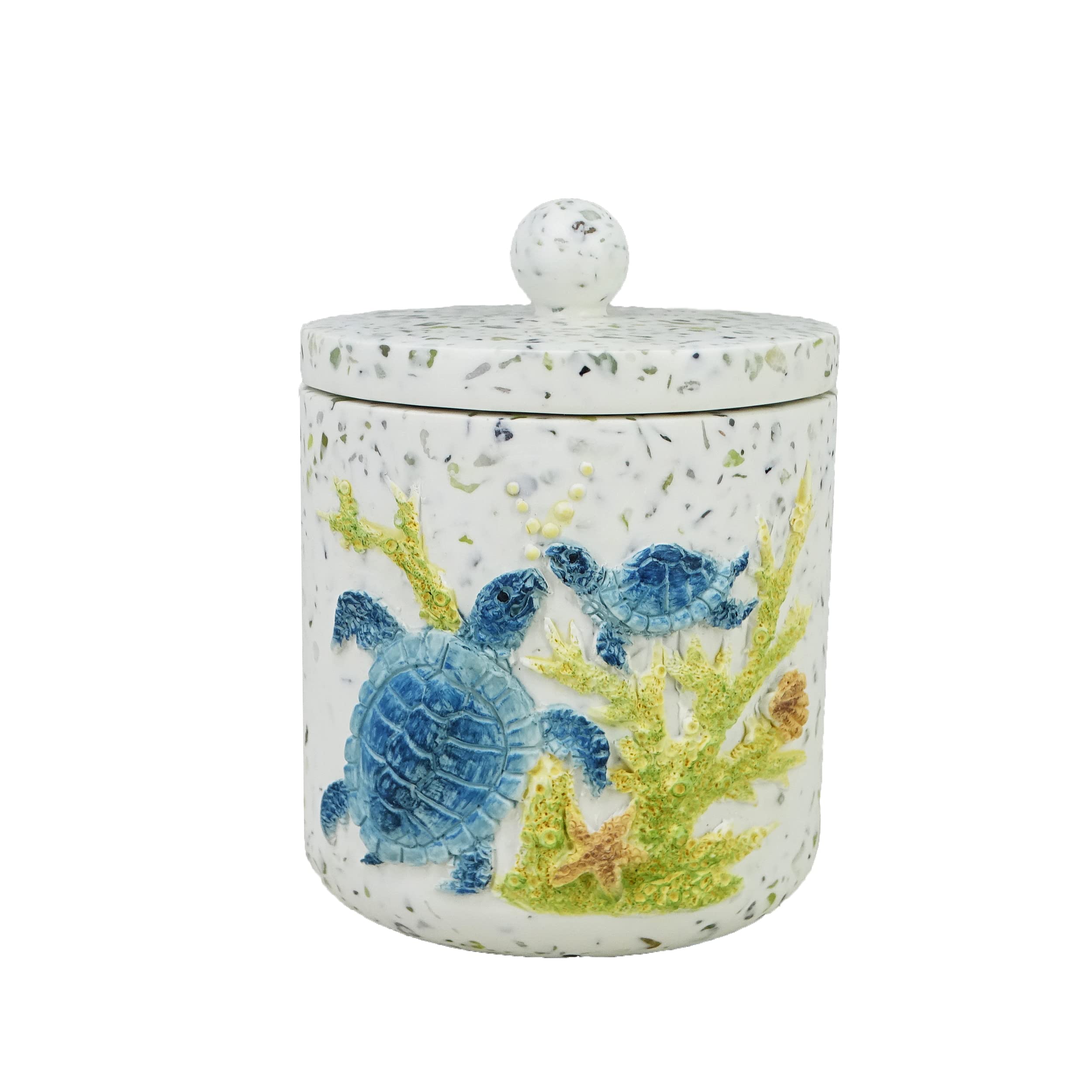 BATH 77SHANCO Resin sea turtles terrazzo cotton swab box, resin cotton ball jar with lid, cosmetic countertop organizer, cotton pad container