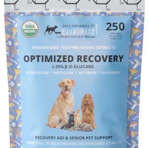 OPTIMIZED RECOVERY Lion's Mane & Cordyceps >25% & >35% β-glucans 100% Mushrooms Fruiting bodies Extracts Blend for Dogs & Cats. Recovery Aid, Healing & Senior Pet Health Formula. 250 SERVINGS for 25lb