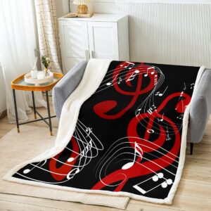 musical notes throw blanket,red black and white blankets for kids boys girls women room decor abstract music theme fleece blanket men modern soft sherpa blanket,top 2 panel,40"×50"