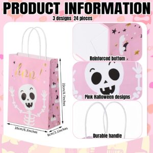 Ctosree 24 Pcs Halloween Treat Bags Pink Halloween Party Favor Bags Paper Happy Boo Day Pink Halloween Boo Favor Bags Treat Bag for Halloween Scary Theme Birthday Party