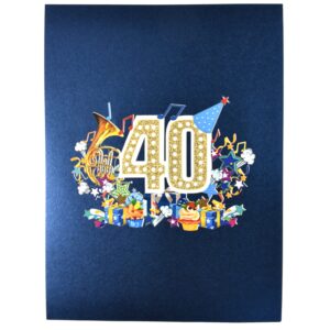 Teabug Cards Happy Birthday Pop Up 3D Greeting Card with Numbers (40th Blue)