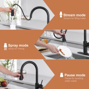 Indare Kitchen Faucets， Kitchen Faucet with Pull-Down Sprayer， Matte Black Kitchen Faucet with Deck Plate， Kitchen Faucet with Sprayer