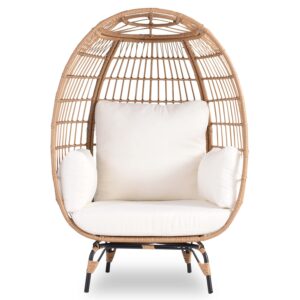 otsun oversized wicker egg chair: outdoor indoor lounger with 4 cushions, 440lb capacity, egg basket chair for living room, backyard, balcony, patio, beige