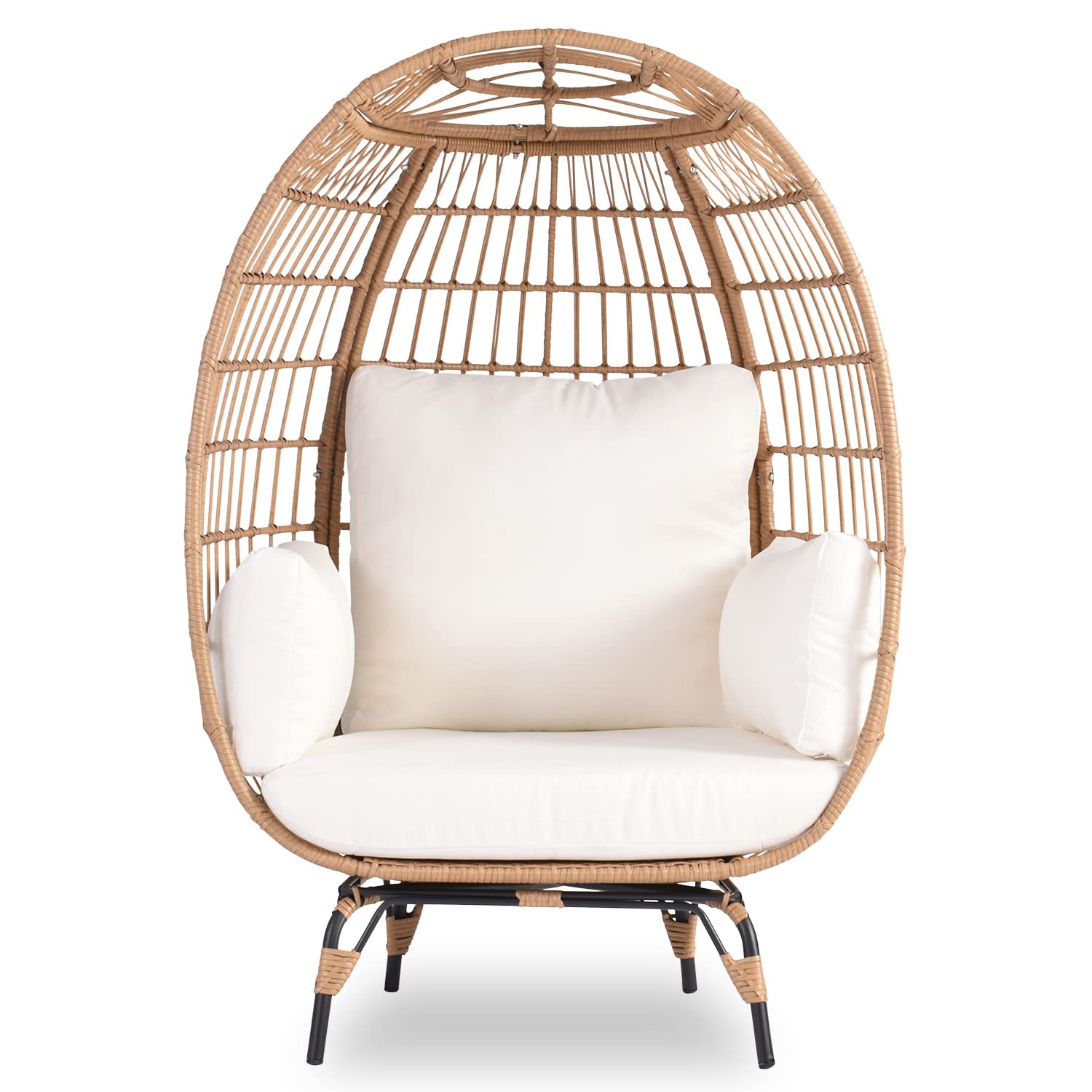 OTSUN Oversized Wicker Egg Chair: Outdoor Indoor Lounger with 4 Cushions, 440lb Capacity, Egg Basket Chair for Living Room, Backyard, Balcony, Patio, Beige