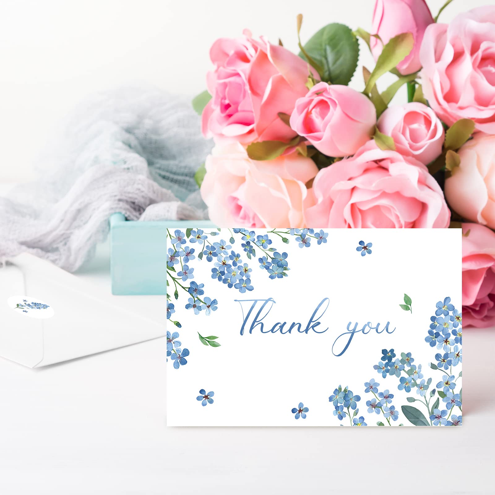 AnyDesign 36 Pack Blue Floral Thank You Cards Bulk Forget-Me-Not Myosotis Sylvatica Flower Greeting Cards with Envelope Sticker Thank You Note Cards for Wedding Birthday Baby Shower Bridal Party