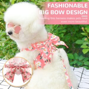 BAEJMJK Dog Harness and Leash Set with Bow Knot No Pull Pet Daisy Floral Harness with D-Ring Soft Mesh Dog Harness Vest Set Escape Proof Princess Puppy Harness for Small Girl Dogs Cats（Pink M）