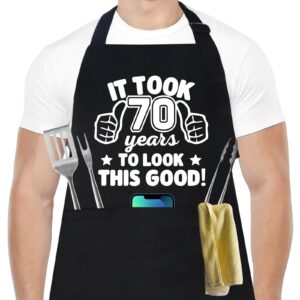 70th birthday gifts for men women, 1954 happy 70th birthday gift ideas, 70th chef aprons for men with 3 pockets, funny cooking aprons for 70 years old men, women, husband, wife, dad, mom, friends