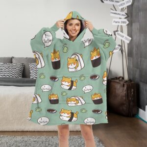 Sleepwish Sushi Shiba Fashion Hoodies & Sweatshirts Cute Kawaii Dog Kids Wearable Blanket Pet Animal Hooded Blanket Sweatshirt for Girls Boys Women (Adults 63" x 39")