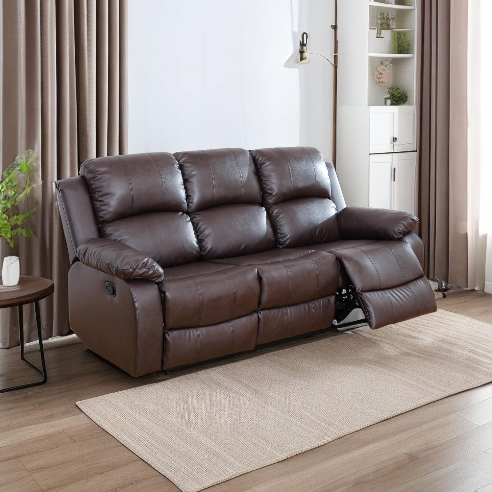 A Ainehome Luxury Recliner Sofa Living Room Furniture Set Reclining Couch Rv Sofa Chair Loveseat Recliner Couches for Living Room/Small Space/Office/Theater Seating(A-Brown Leather, Sofa)