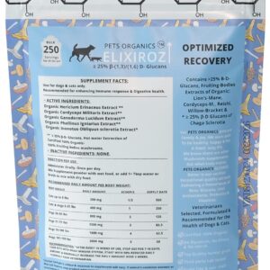 OPTIMIZED RECOVERY Lion's Mane & Cordyceps >25% & >35% β-glucans 100% Mushrooms Fruiting bodies Extracts Blend for Dogs & Cats. Recovery Aid, Healing & Senior Pet Health Formula. 250 SERVINGS for 25lb