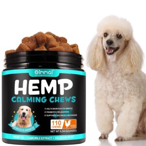 calming chews for dogs - 110 chews hemp dog treats for calming with anxiety and stress, helps dog anxiety, separation, barking, stress relief, sleep calming aid all ages,breeds&size (chicken flavor)