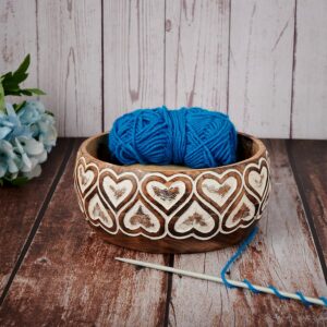 Eximious India Wooden Yarn Bowl Knitting Bowl Large Crochet Yarn Holder Handmade Crocheting Accessories and Supplies Organizer 7 x 3 YB2309