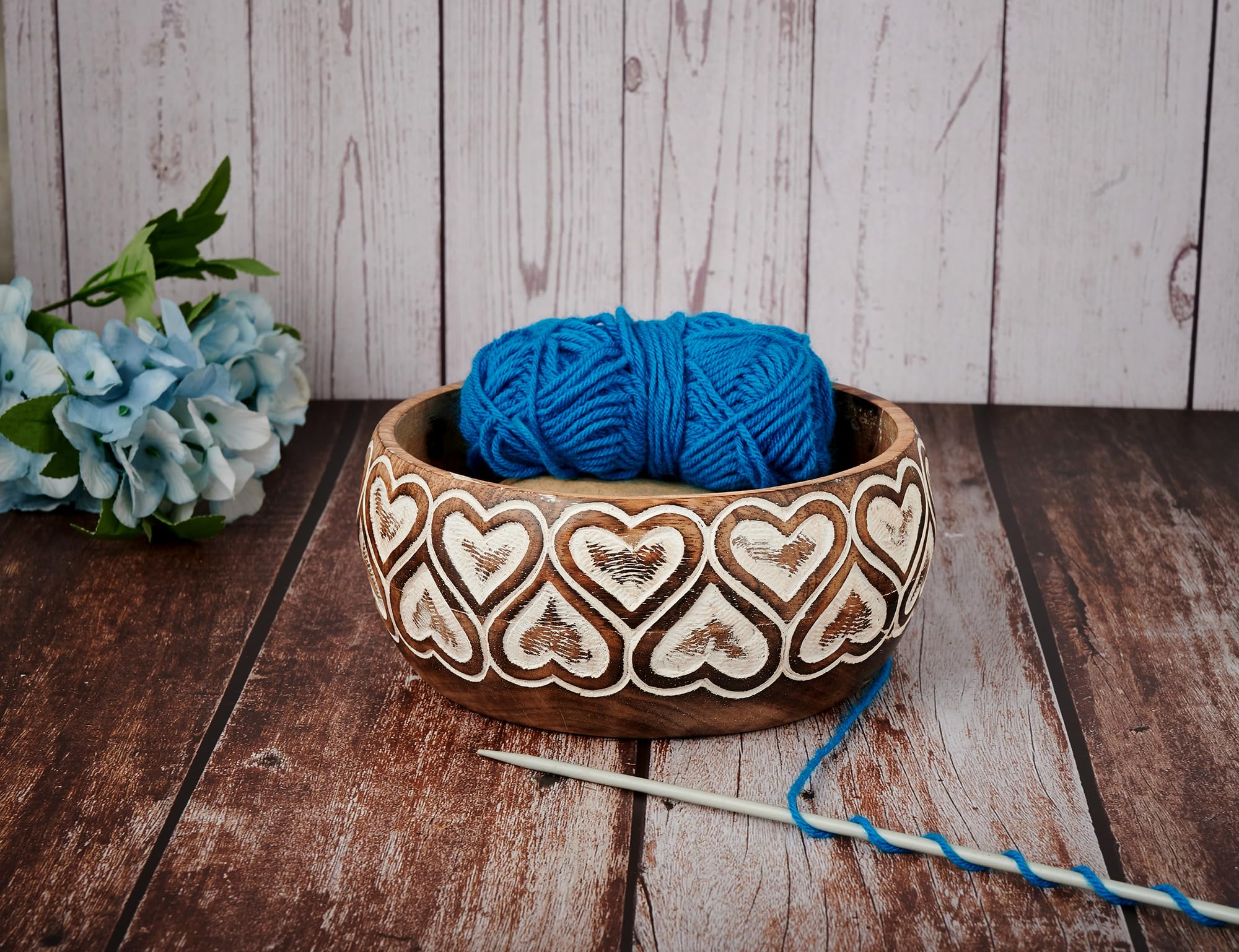 Eximious India Wooden Yarn Bowl Knitting Bowl Large Crochet Yarn Holder Handmade Crocheting Accessories and Supplies Organizer 7 x 3 YB2309