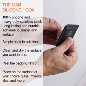 The Man Silicone Hook - Bathroom & Shower Storage Hook - Shower Toiletry, Bathroom Organizer Accessory - Heavy Duty Stainless Steel & Silicone - Strong Hold, Adheres to Most Surfaces (1 Pack)