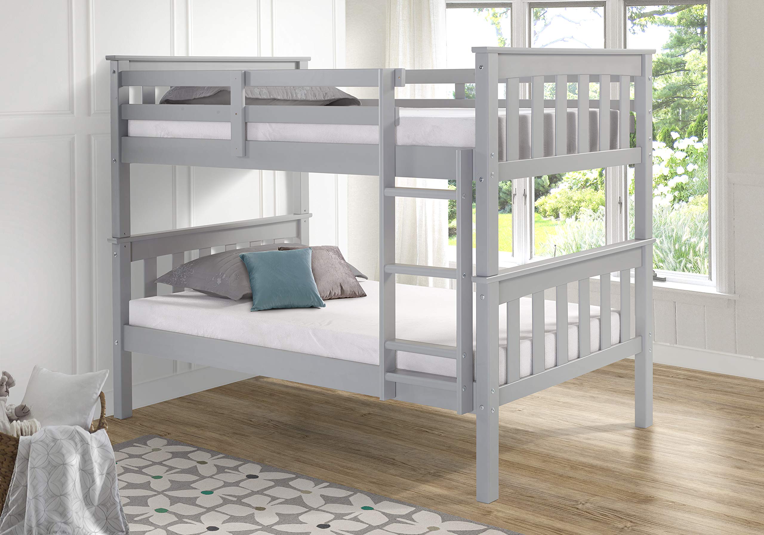 Bunk Bed Solid Wood Sturdy Twin Over Twin with Ladder and Safety Rail Grey - Kids' Twin Loft Bunk Bed with Headboard - by from The Tree Furniture