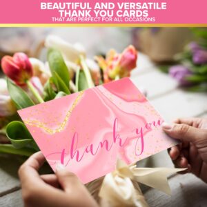 Decorably Thank You Cards with Envelopes & Stickers, Glittery Cards - 24 Pack Thank You Cards Pink Thank You Cards with Envelopes Pink, Blank Inside Pink Thank You Notes, 6x4in Thank You Notes Pink