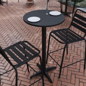 Flash Furniture Mellie 23.25" Round Aluminum Indoor-Outdoor Bar Height Table with Flip-Up Table, Black