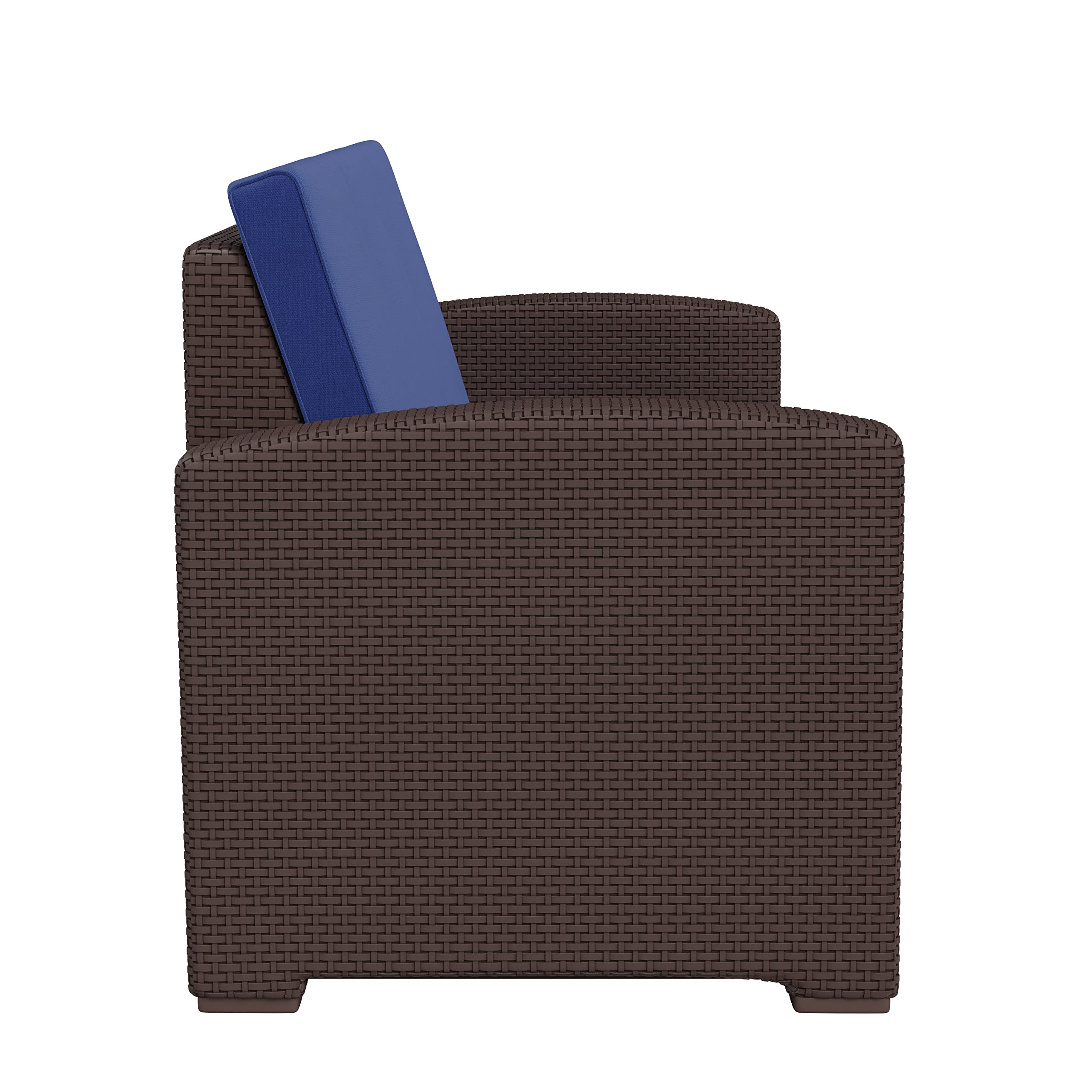 Flash Furniture Seneca Chocolate Brown Faux Rattan Sofa with All-Weather Navy Cushions