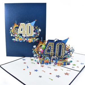 Teabug Cards Happy Birthday Pop Up 3D Greeting Card with Numbers (40th Blue)