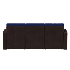 Flash Furniture Seneca Chocolate Brown Faux Rattan Sofa with All-Weather Navy Cushions