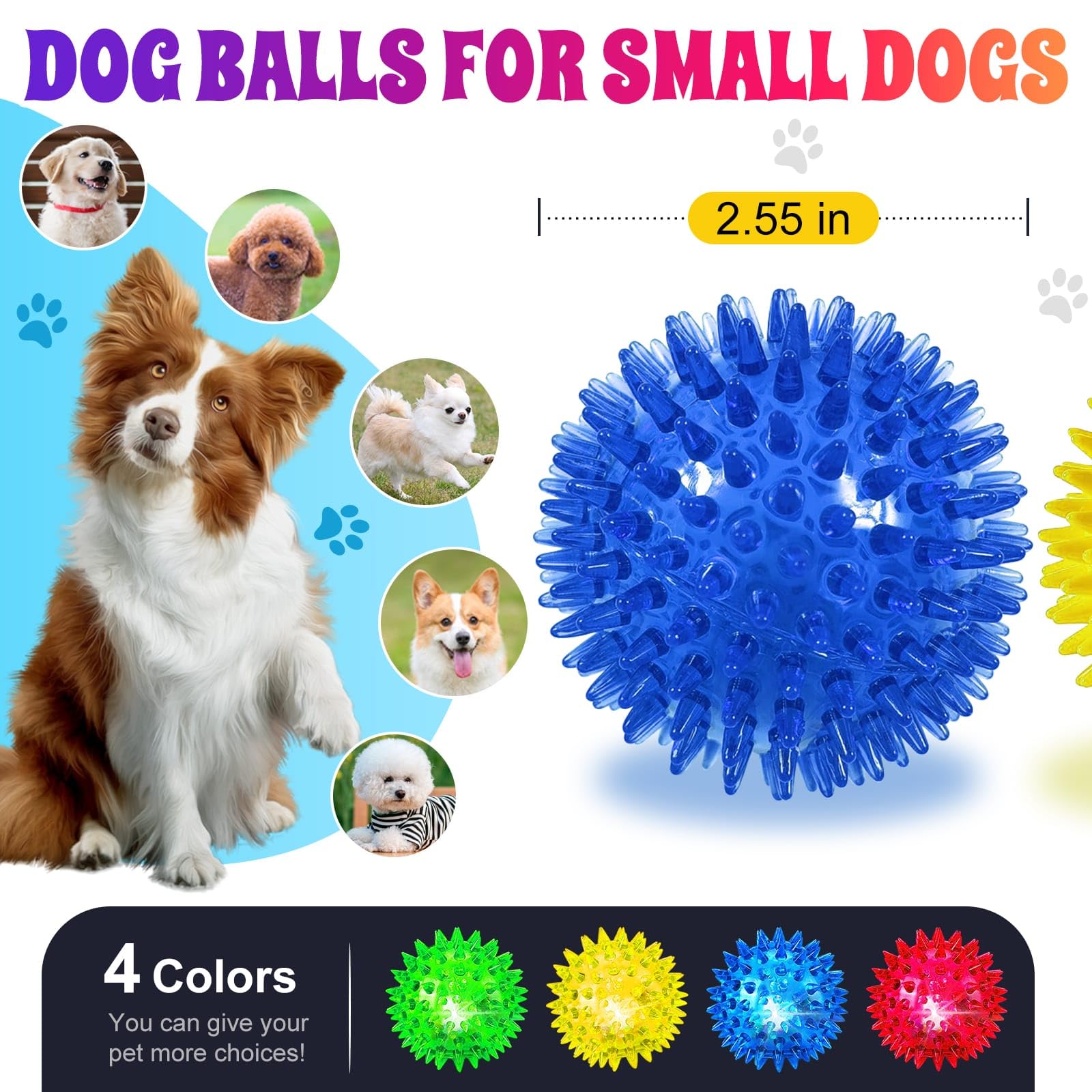 JLVAUVT Light Up Squeaky Dog Balls: Led Dog Balls for Aggressive Chewers Puppy Chew Toys for Teething - Spikey Dog Balls for Small, Medium, Large Dogs