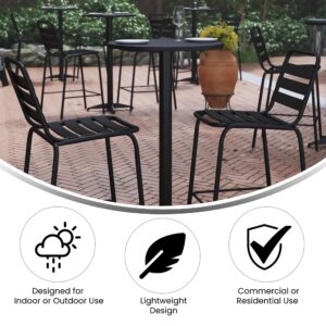 Flash Furniture Mellie 23.25" Round Aluminum Indoor-Outdoor Bar Height Table with Flip-Up Table, Black