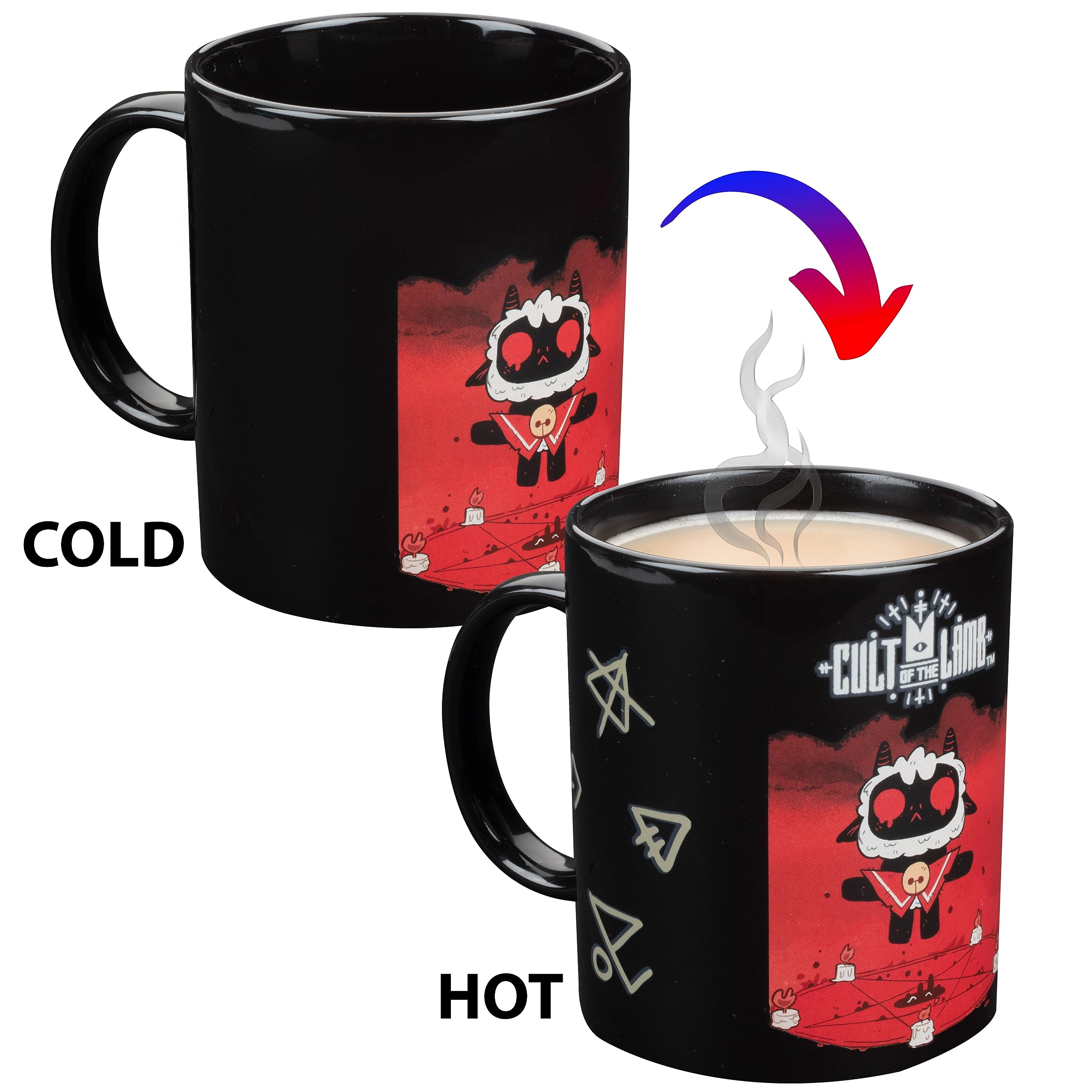 Cult of The Lamb Heat Changing Coffee Mug - Symbol Images Reveal with Heat - Officially Licensed Video Game Merchandise - Christmas Stocking Stuffer Gamer Gift for Kids, Teens, Adults - 11oz, Ceramic