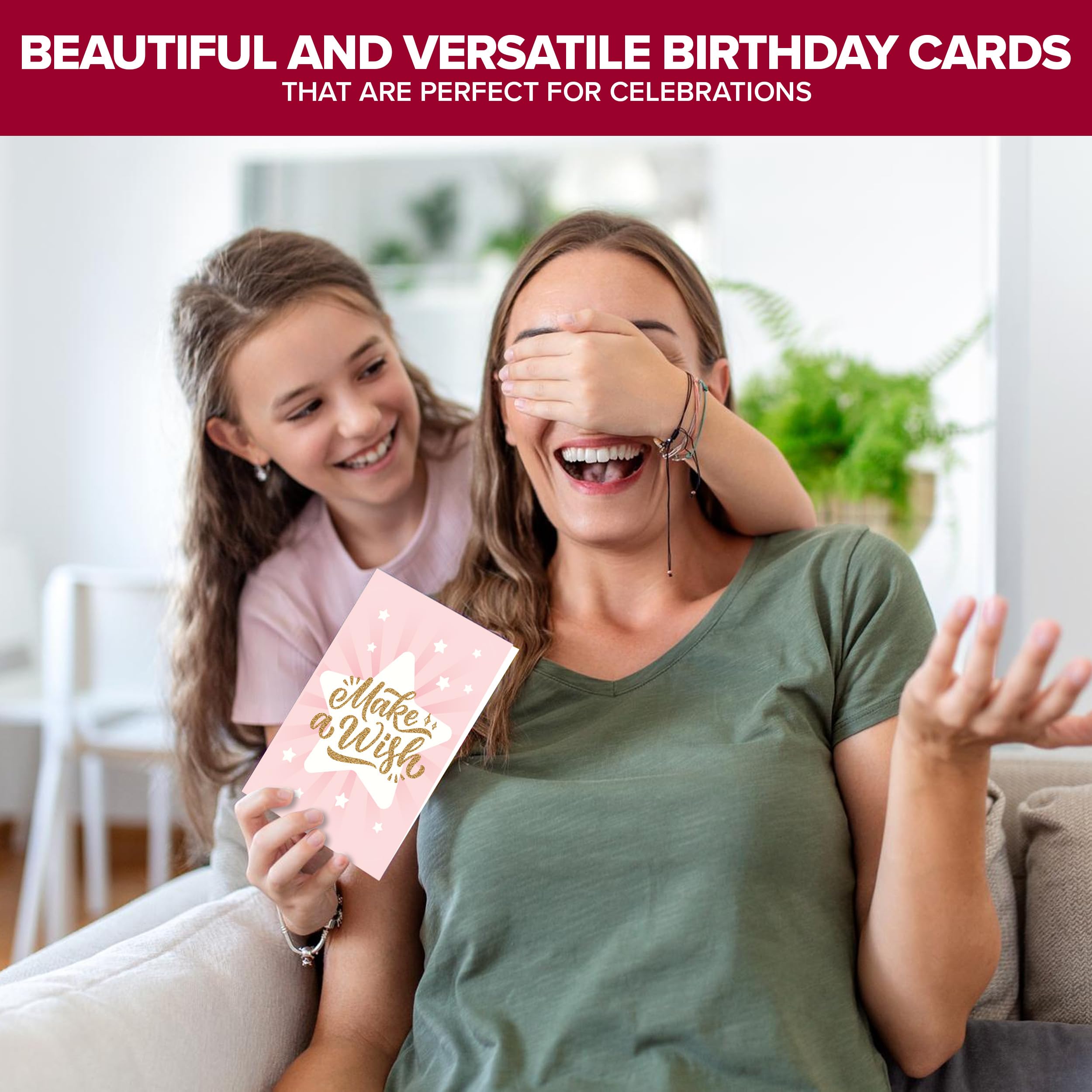 Decorably Assorted Cards with Envelopes & Stickers - 24 Pack Foiled and Glittery Box of Birthday Cards with Envelopes, Printed Message Inside Boxed Birthday Cards Assortment, 6x4 Birthday Card Pack