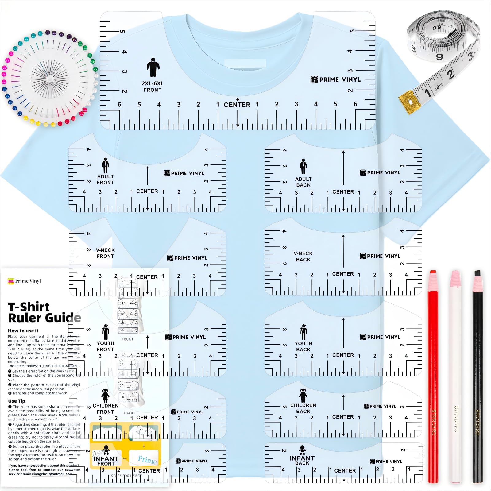 17Pcs Tshirt Ruler Guide for Vinyl Alignment, Prime Vinyl Tshirt Ruler for Cricut Heat Press HTV Vinyl Center Designs, Craft Sewing Supplies and Accessories