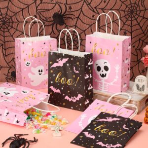 Ctosree 24 Pcs Halloween Treat Bags Pink Halloween Party Favor Bags Paper Happy Boo Day Pink Halloween Boo Favor Bags Treat Bag for Halloween Scary Theme Birthday Party