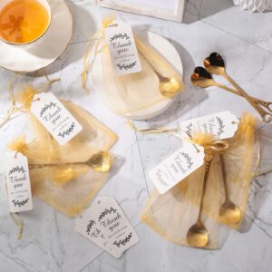 50 Sets Heart Shaped Tea Spoons Wedding Favor for Guests 5.63'' Heart Shaped Mini Spoons Creative Love Spoons with Sheer Bags Labels for Wedding Guest Souvenir Bridal Shower Tea Party Favors (Gold)