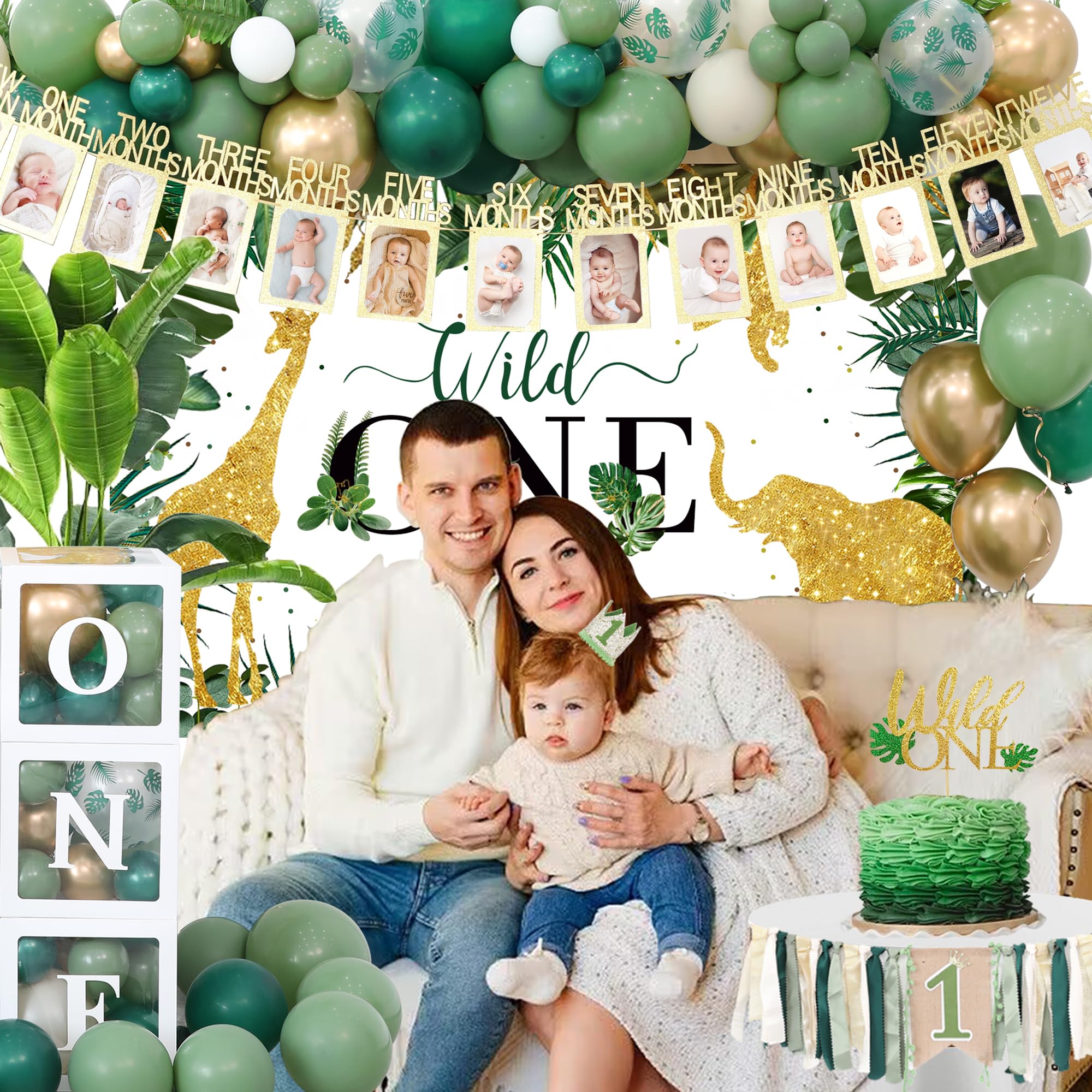 Wild One Birthday Decorations For Boys Jungle Theme Baby Shower Safari 1st Party Supplies Palm Leaf Balloon Garland Kit