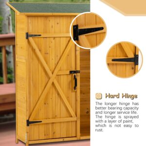 56”L Outdoor Storage Cabinet, Wood Garden Shed, Outside Tool Shed, Vertical Organizer Cabinet with Double Lockable Doors Tool Storage Box for Outside, Garden Backyard Patio Yard Waterproof Roof