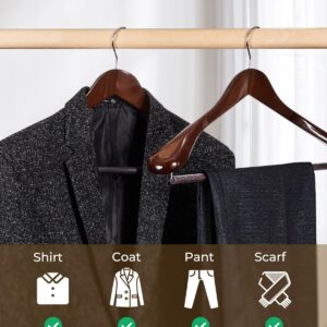 HOUSE DAY Wide Shoulder Wooden Hangers, Wood Suit Hangers with Non Slip Pant Holder, Heavy Duty Coat Hangers for Closet, Wooden Clothes Hangers for Suits, Coats, Jackets, Shirts (6 Pack, Walnut)